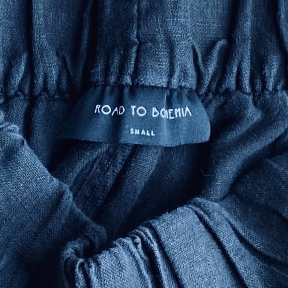 Road To Bohemia Black Linen Pull On Wide Leg High Rise Culottes Cropped Pants - Picture 3 of 14